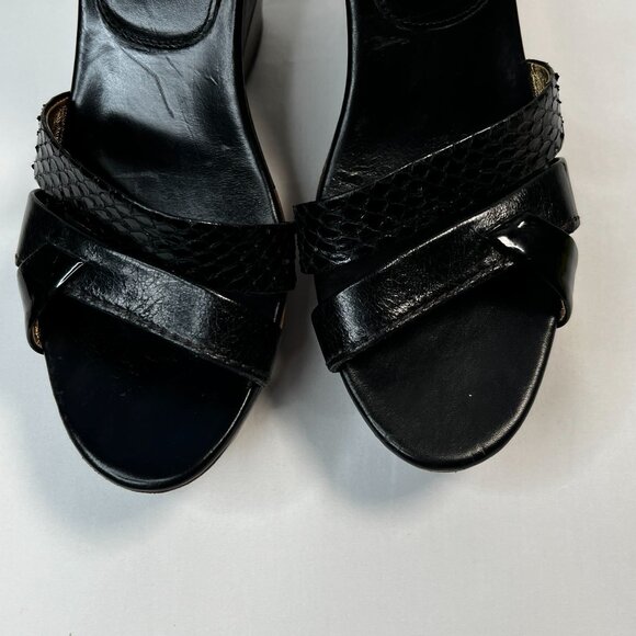 Prada Patchwork Wedges Retro Leather Wood Cork Y2K Boho Platform Heel Black 39.5 - Picture 10 of 16